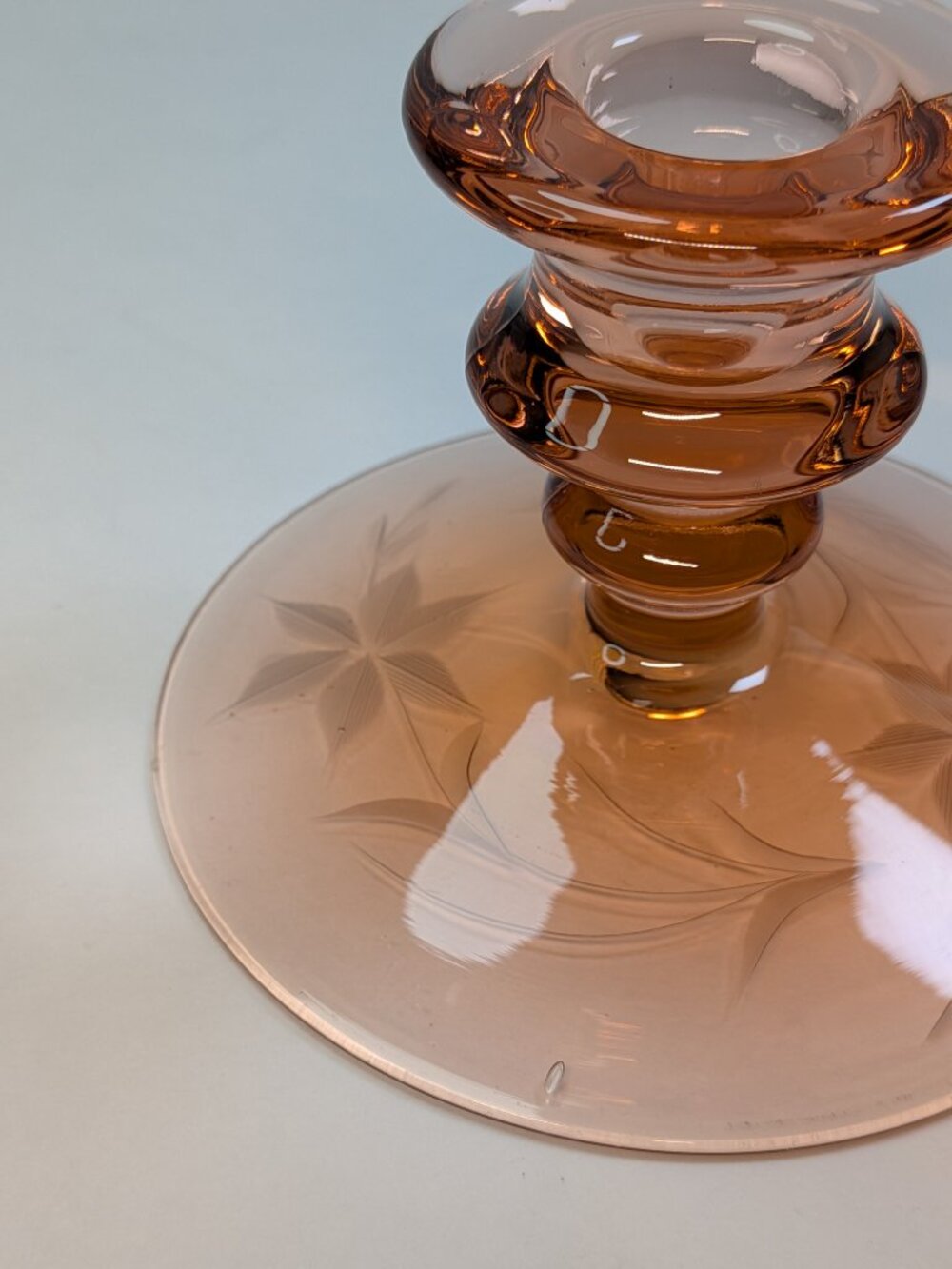 Vintage 1930s Depression Elegant Pink Glass Candle Holder / Pedestal Stand - Picture 7 of 16